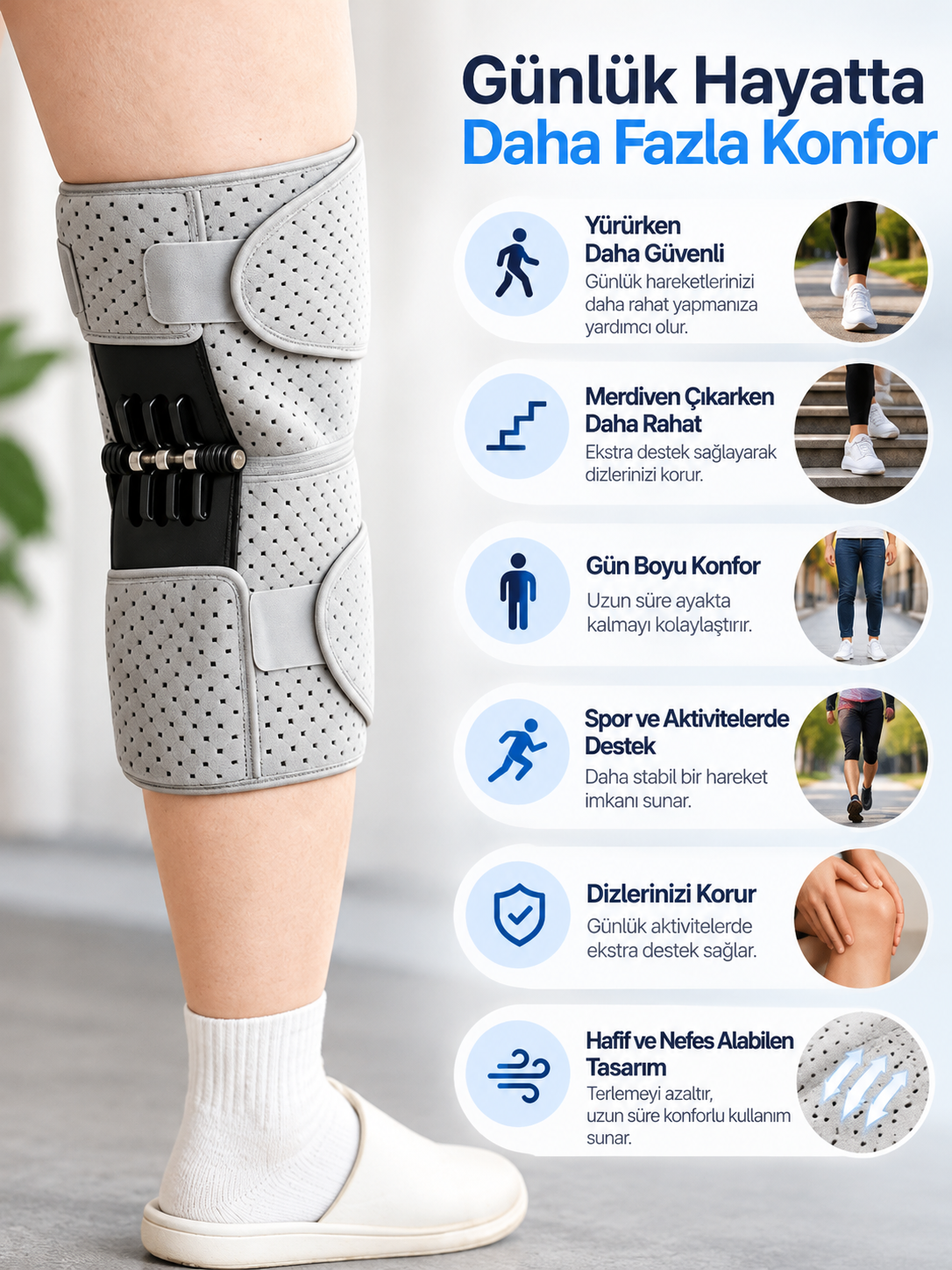Konfor Fit™ Biyomekanik Yaylı Diz Desteği